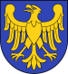 herb województwa śląskiego - żółty orzeł na niebieskim tle patrzący w lewo